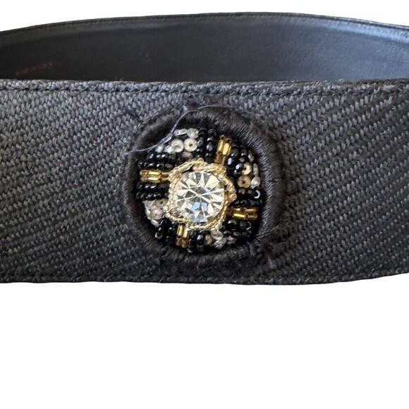 Vintage Valentino Night Black Beaded Fabric Leather Waist Belt xs 80s main image 9